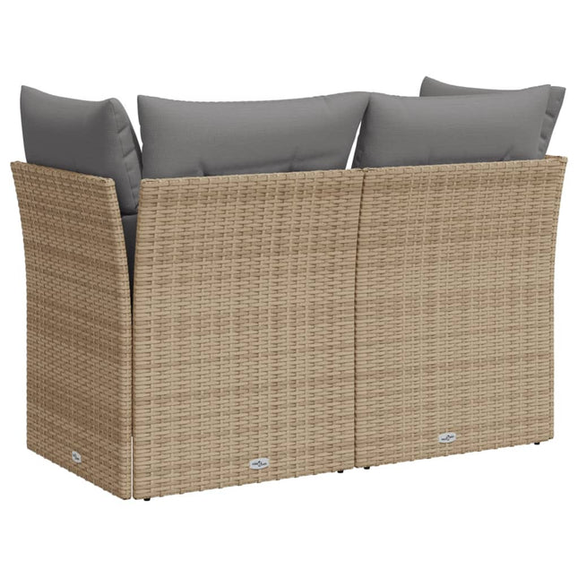 Tuinbank 2-Zits Met Kussens Poly Rattan Beige