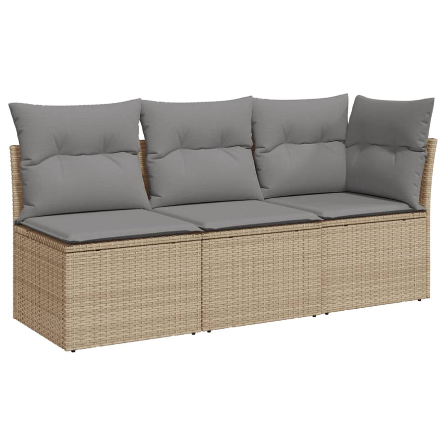 Tuinbank 3-Zits Met Kussens Poly Rattan Beige