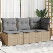 Tuinbank 3-zits poly rattan beige met opbergruimte