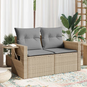 Garden bench 2-seater with cushions poly rattan beige