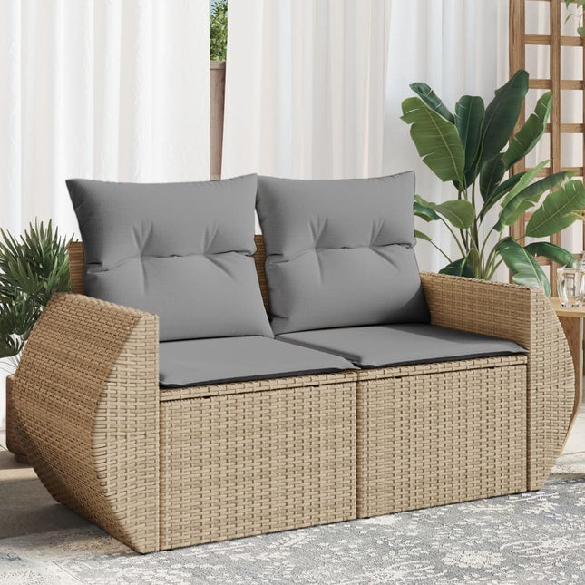 Tuinbank 2-Zits Met Kussens Poly Rattan Beige