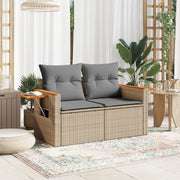 Garden bench 2-seater with cushions poly rattan beige