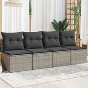 Tuinbank 4-zits poly rattan grijs met kussens