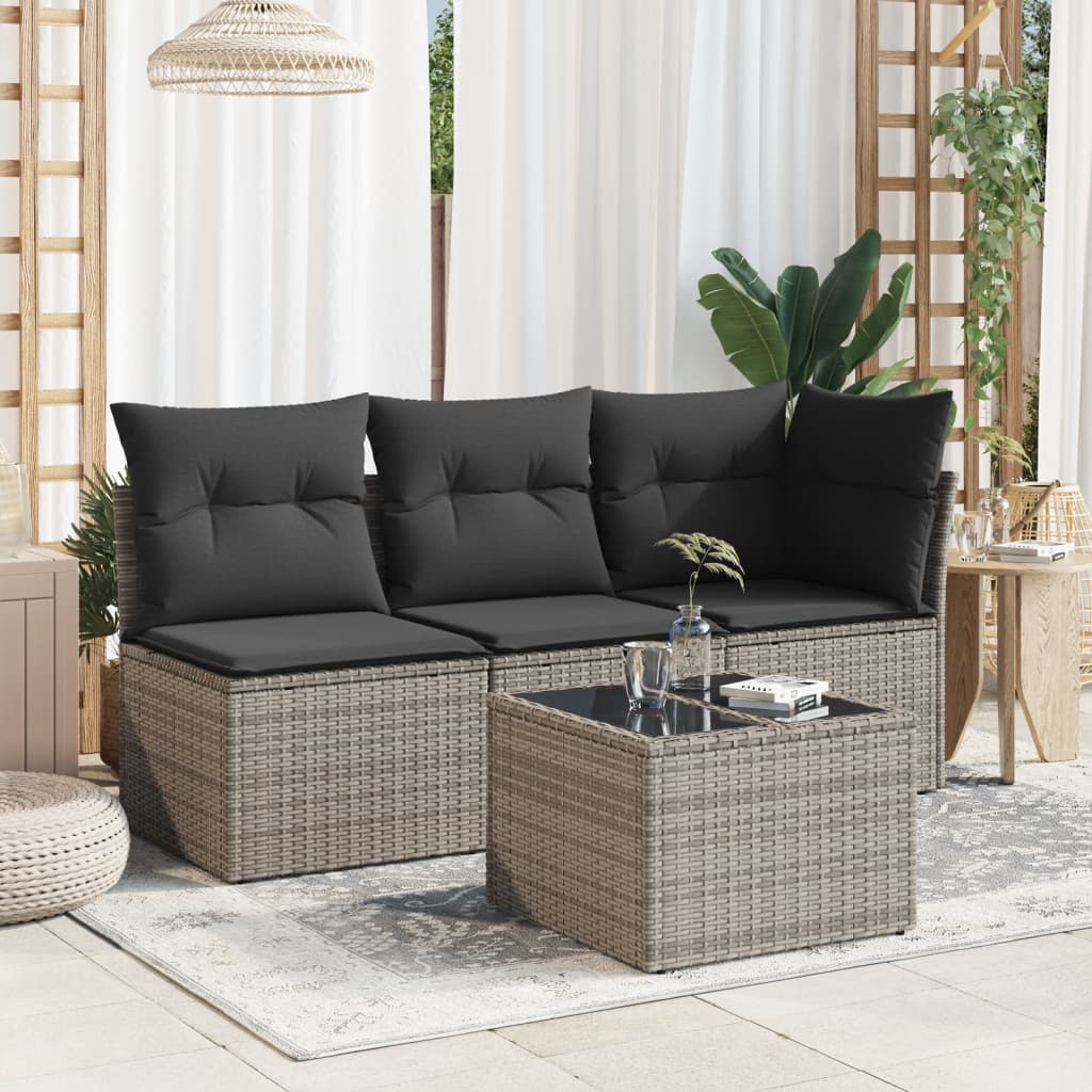 Tuintafel Met Glazen Blad 55X55X37 Cm Poly Rattan Grijs