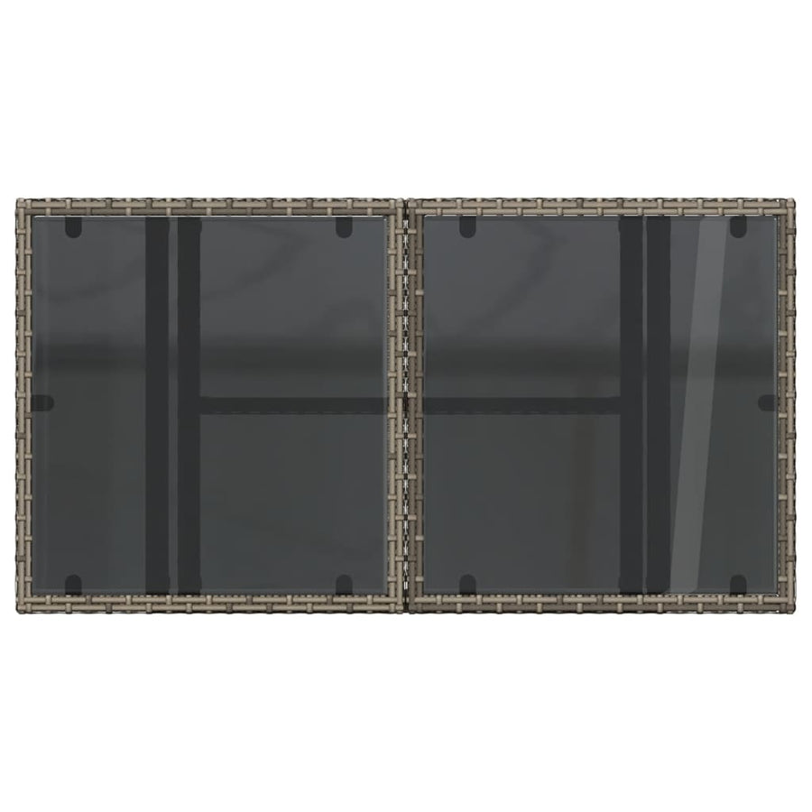 Tuintafel met glazen blad 100x55x73 cm poly rattan grijs