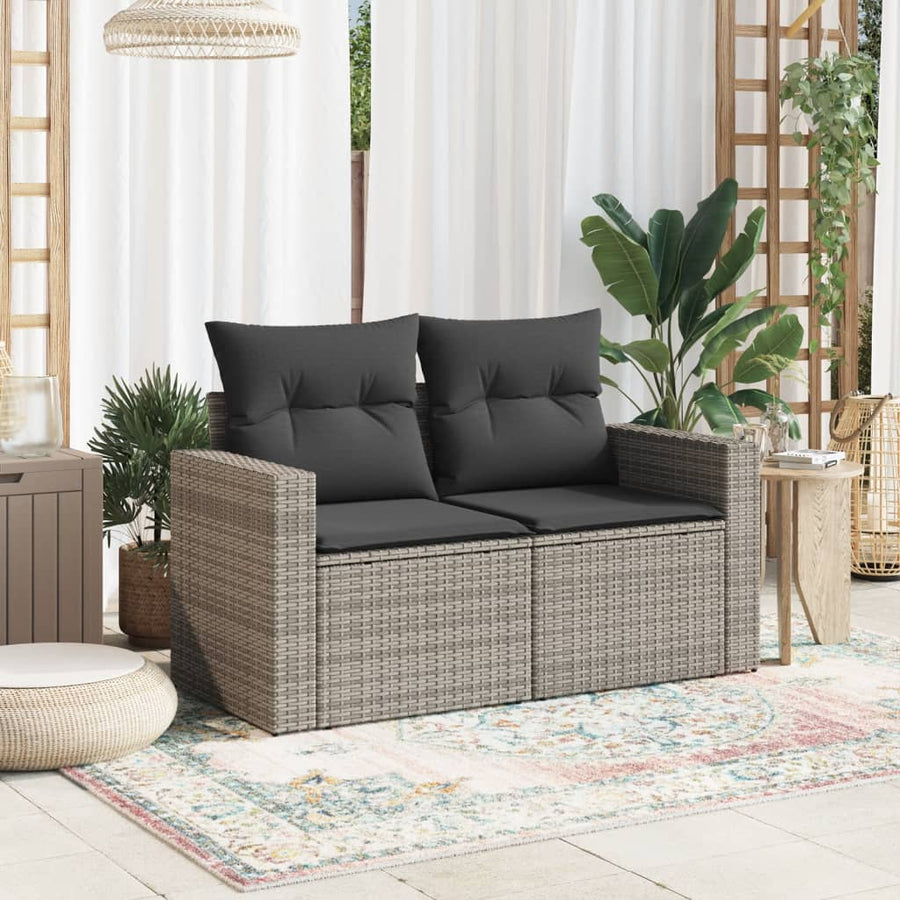 Tuinbank 2-Zits Met Kussens Poly Rattan Grijs
