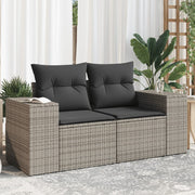 2-Seater Garden Bench with Cushions, Poly Rattan, Grey