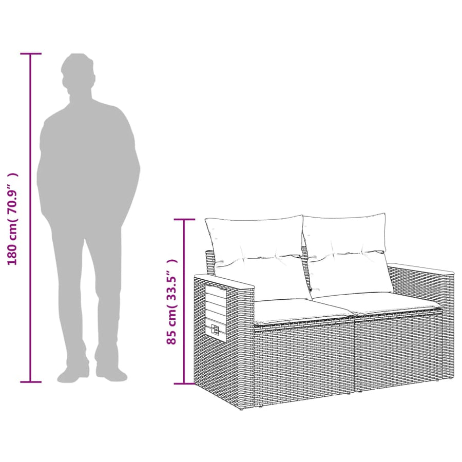Tuinbank 2-Zits Met Kussens Poly Rattan Grijs