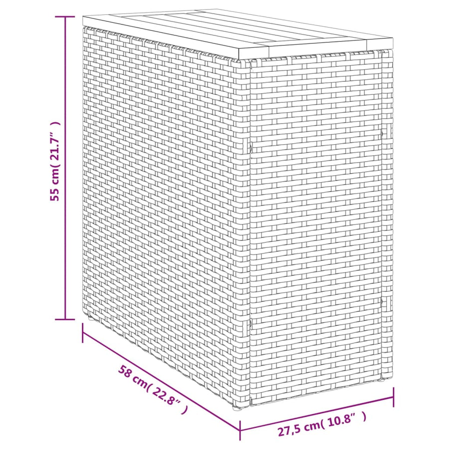 Tuinbijzettafel Met Houten Blad 58X27,5X55 Cm Poly Rattan Grijs