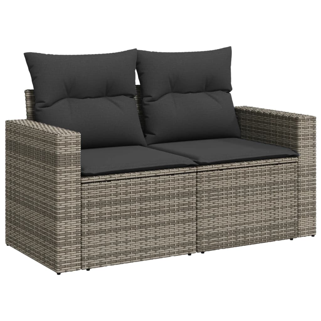 Tuinbank 2-Zits Met Kussens Poly Rattan Grijs