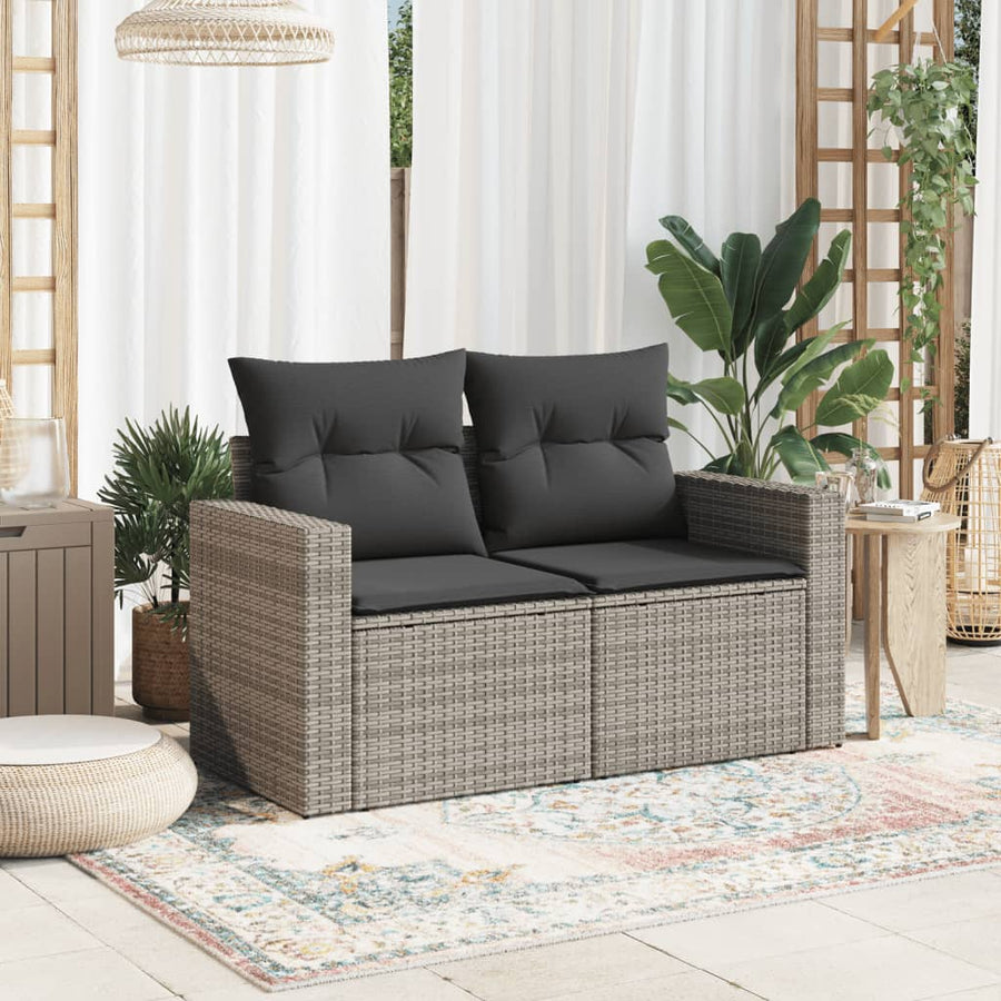 Tuinbank 2-Zits Met Kussens Poly Rattan Grijs