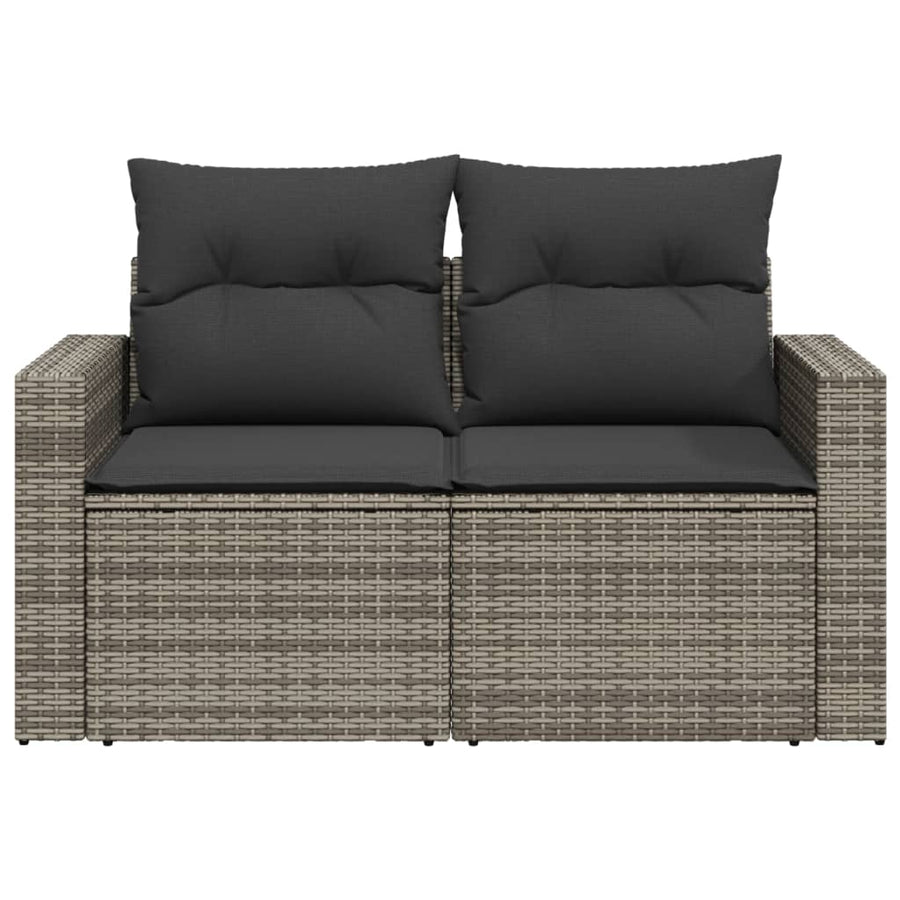Tuinbank 2-Zits Met Kussens Poly Rattan Grijs