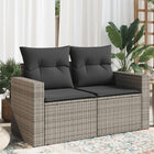 2-Seater Garden Bench with Cushions, Poly Rattan, Grey