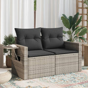 2-Seater Garden Bench with Cushions, Poly Rattan, Grey