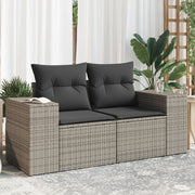 2-Seater Garden Bench with Cushions, Poly Rattan, Grey