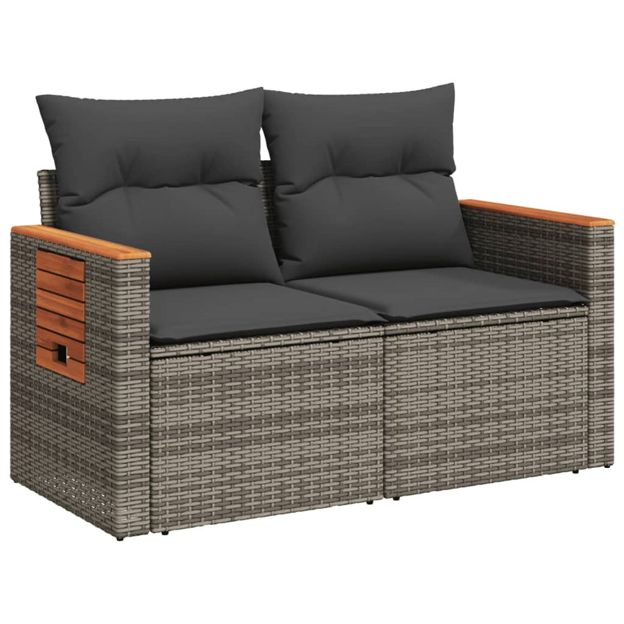Tuinbank 2-Zits Met Kussens Poly Rattan Grijs