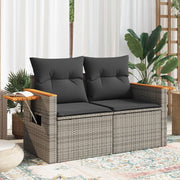 2-Seater Garden Bench with Cushions, Poly Rattan, Grey
