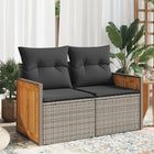 2-Seater Garden Bench with Cushions, Poly Rattan, Grey