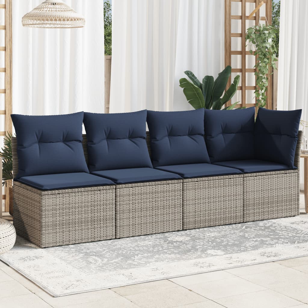 Tuinbank 4-Zits Met Kussens Poly Rattan 1 Grijs