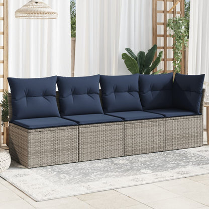 Tuinbank 4-Zits Met Kussens Poly Rattan 1 Grijs
