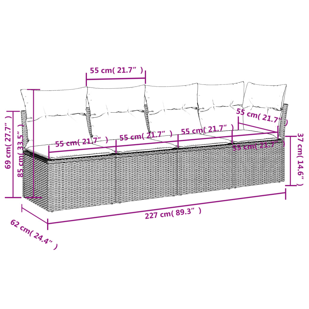 Tuinbank 4-Zits Met Kussens Poly Rattan 1 Grijs