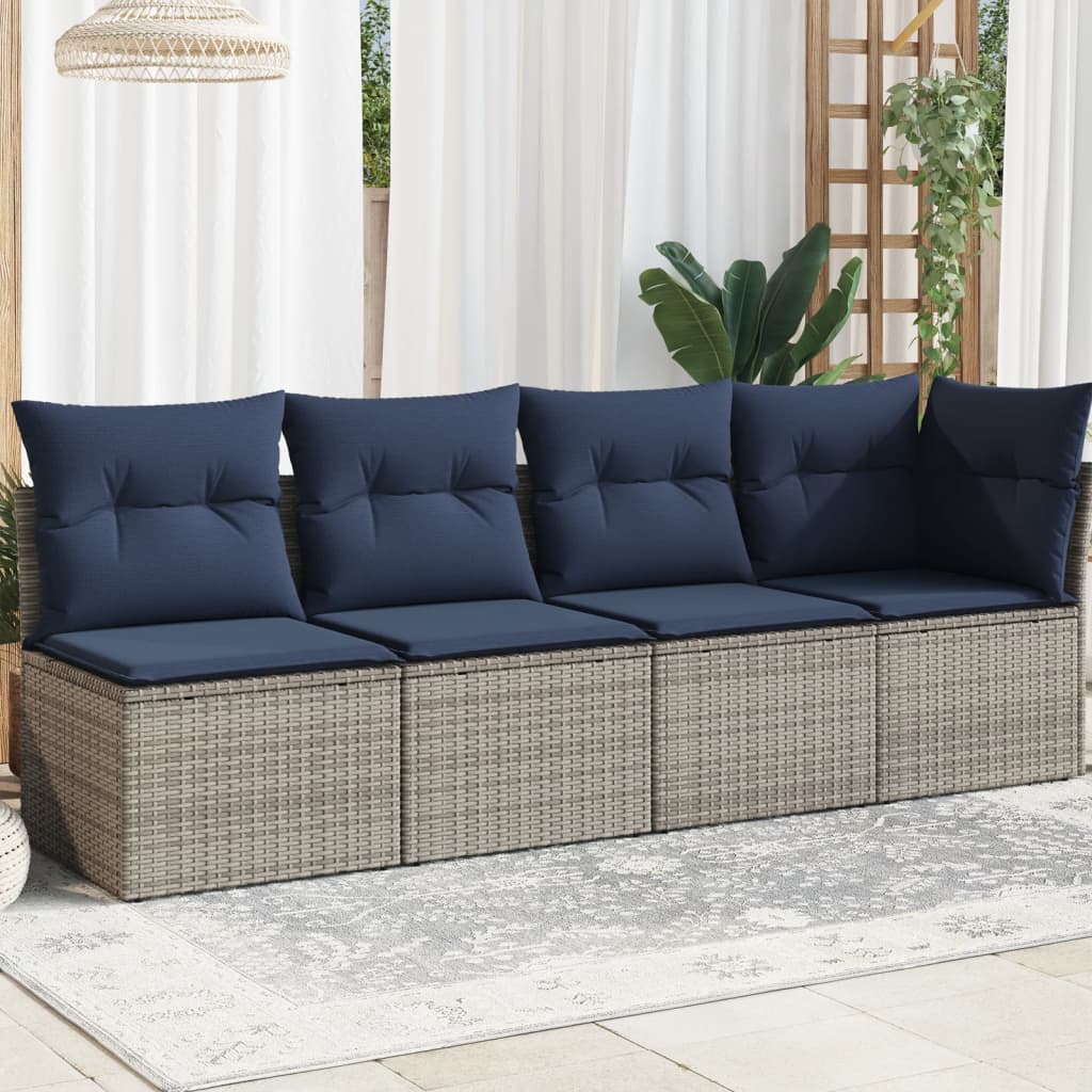 Tuinbank 4-Zits Met Kussens Poly Rattan 1 Grijs