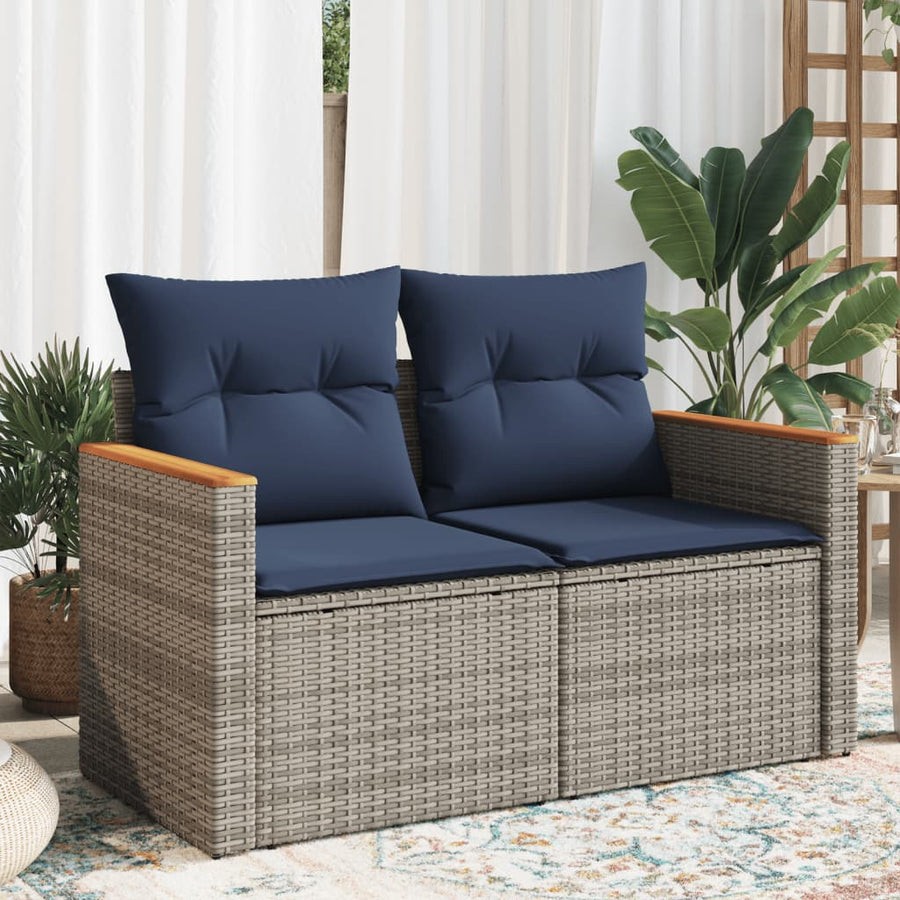 Tuinbank 2-zits met kussens poly rattan grijs