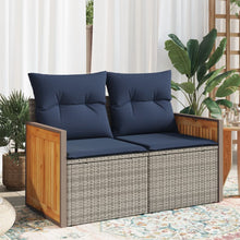 Tuinbank 2-zits met kussens poly rattan grijs