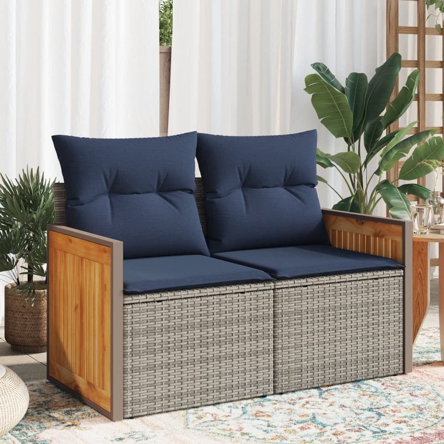 Tuinbank 2-zits met kussens poly rattan grijs