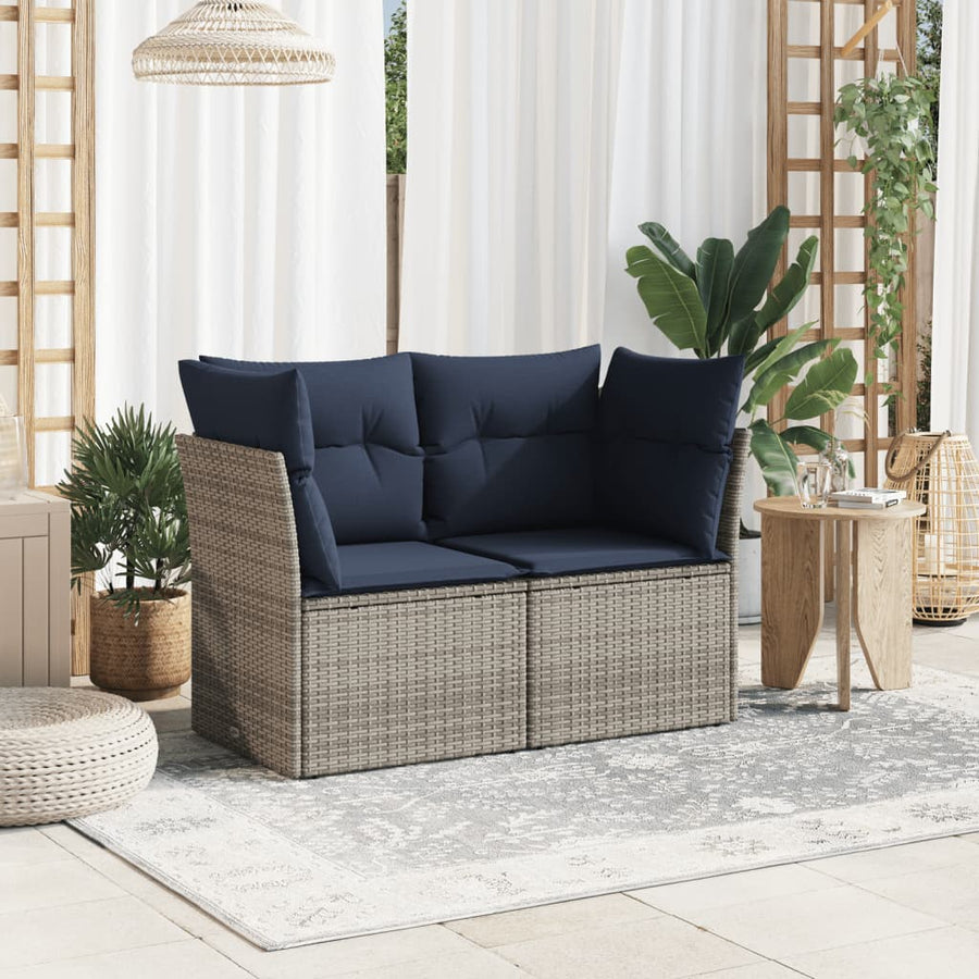 Tuinbank 2-Zits Met Kussens Poly Rattan 1 Grijs