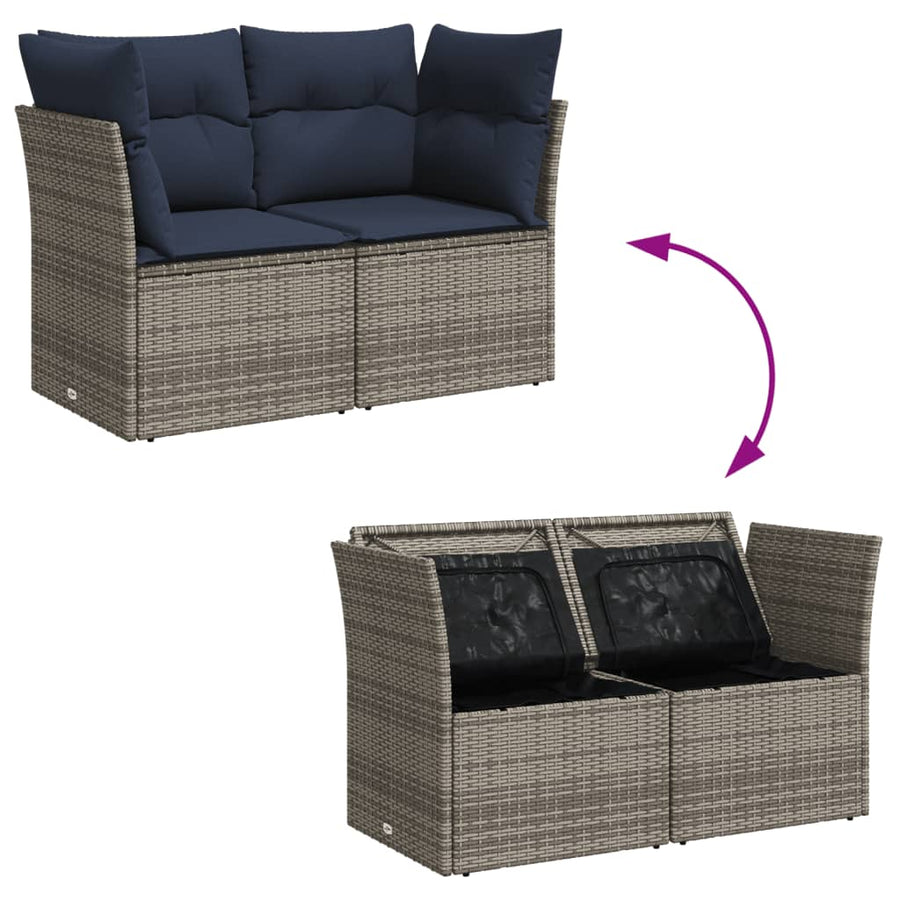 Tuinbank 2-Zits Met Kussens Poly Rattan 1 Grijs