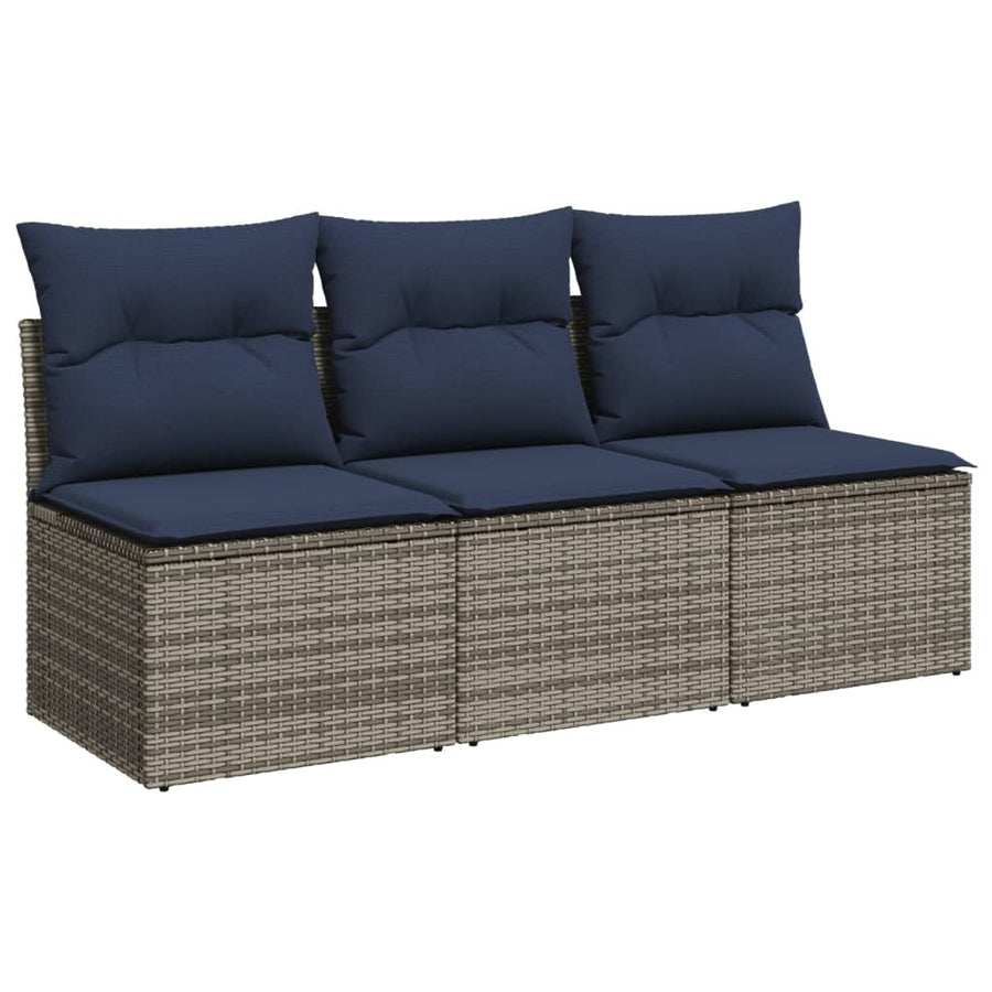 Tuinbank 3-Zits Met Kussens Poly Rattan 1 Grijs