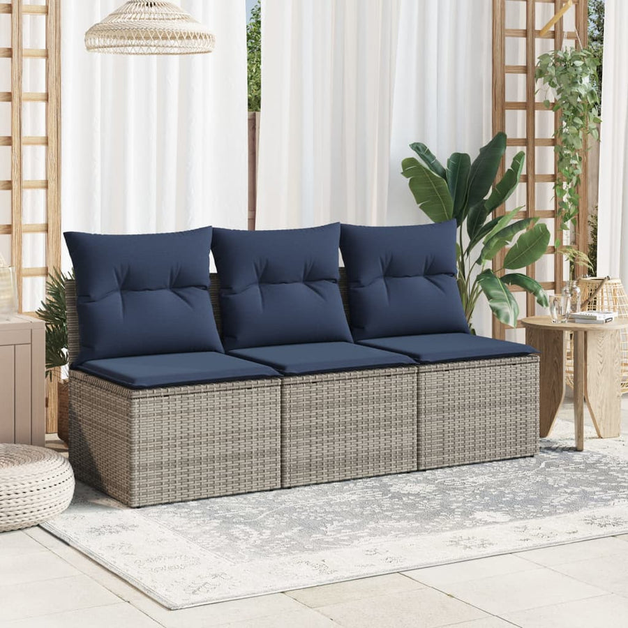 Tuinbank 3-Zits Met Kussens Poly Rattan 1 Grijs