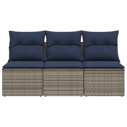 Tuinbank 3-Zits Met Kussens Poly Rattan 1 Grijs