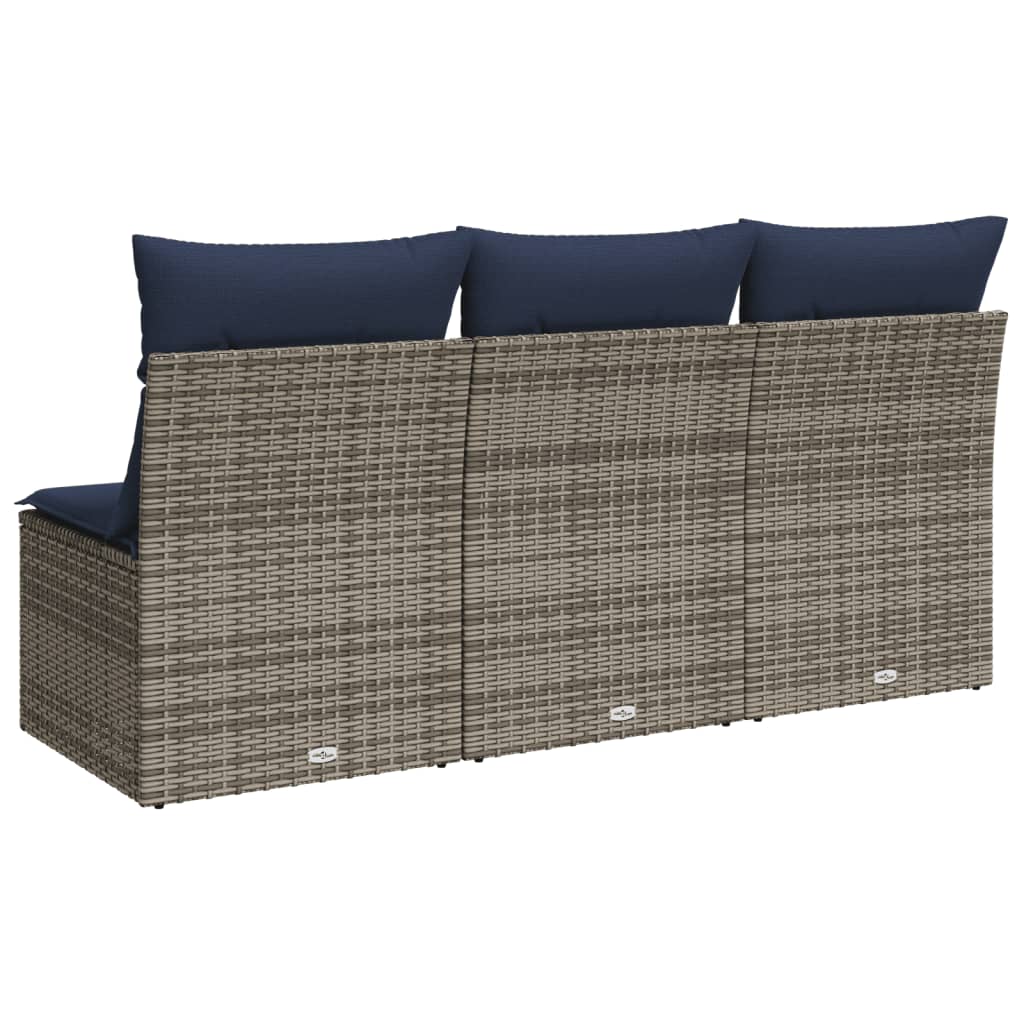 Tuinbank 3-Zits Met Kussens Poly Rattan 1 Grijs