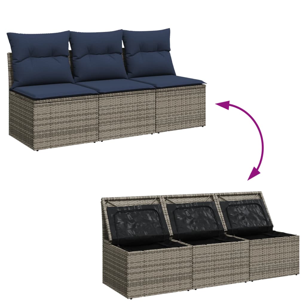 Tuinbank 3-Zits Met Kussens Poly Rattan 1 Grijs