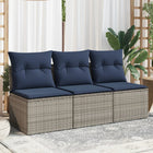 3-seater garden bench with cushions poly rattan grey