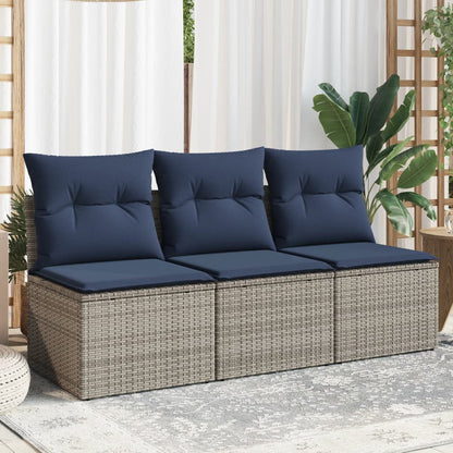 Tuinbank 3-Zits Met Kussens Poly Rattan 1 Grijs