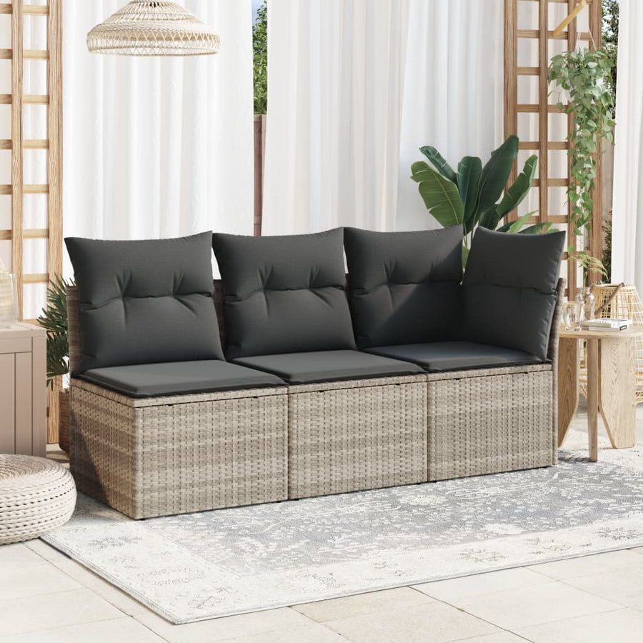 Tuinbank zonder armleuning met kussens poly rattan lichtgrijs