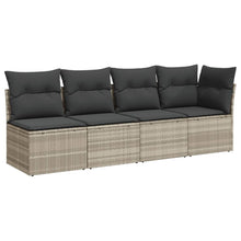 Tuinbank 4-zits met kussens poly rattan lichtgrijs