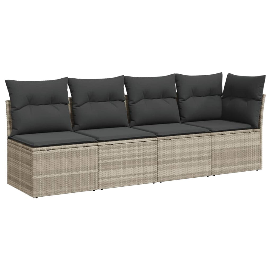 Tuinbank 4-zits met kussens poly rattan lichtgrijs