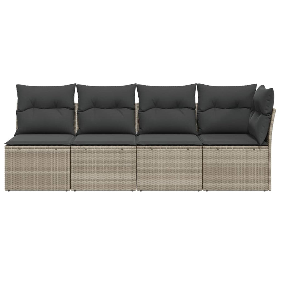 Tuinbank 4-zits met kussens poly rattan lichtgrijs