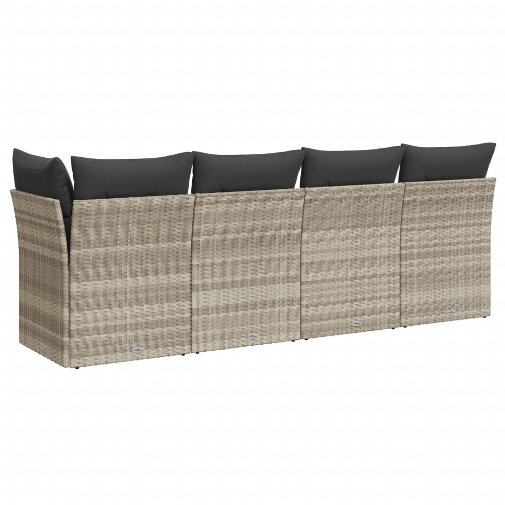 Tuinbank 4-zits met kussens poly rattan lichtgrijs