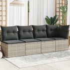 4-seater garden bench with cushions poly rattan light grey