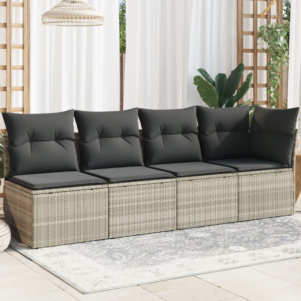 Tuinbank 4-zits met kussens poly rattan lichtgrijs