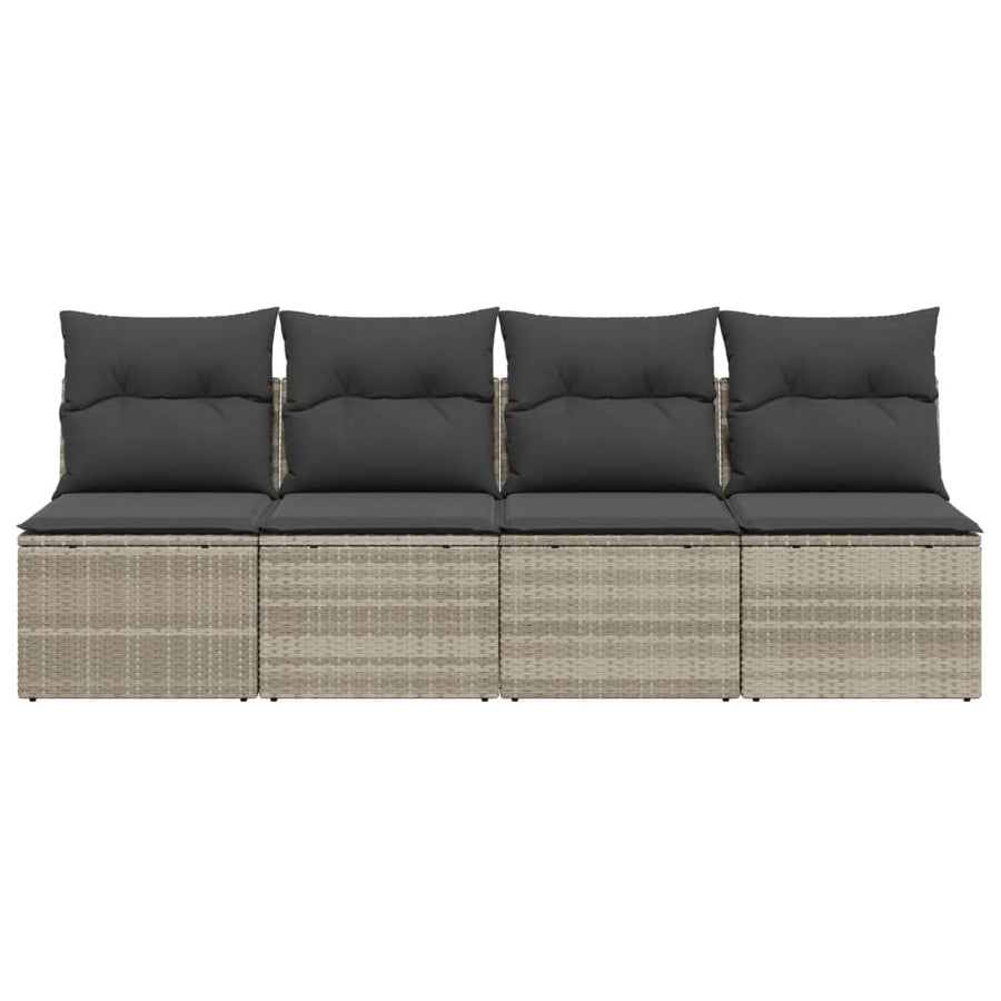 Tuinbank 4-zits met kussens poly rattan lichtgrijs