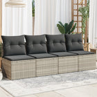4-seater garden bench with cushions poly rattan light grey