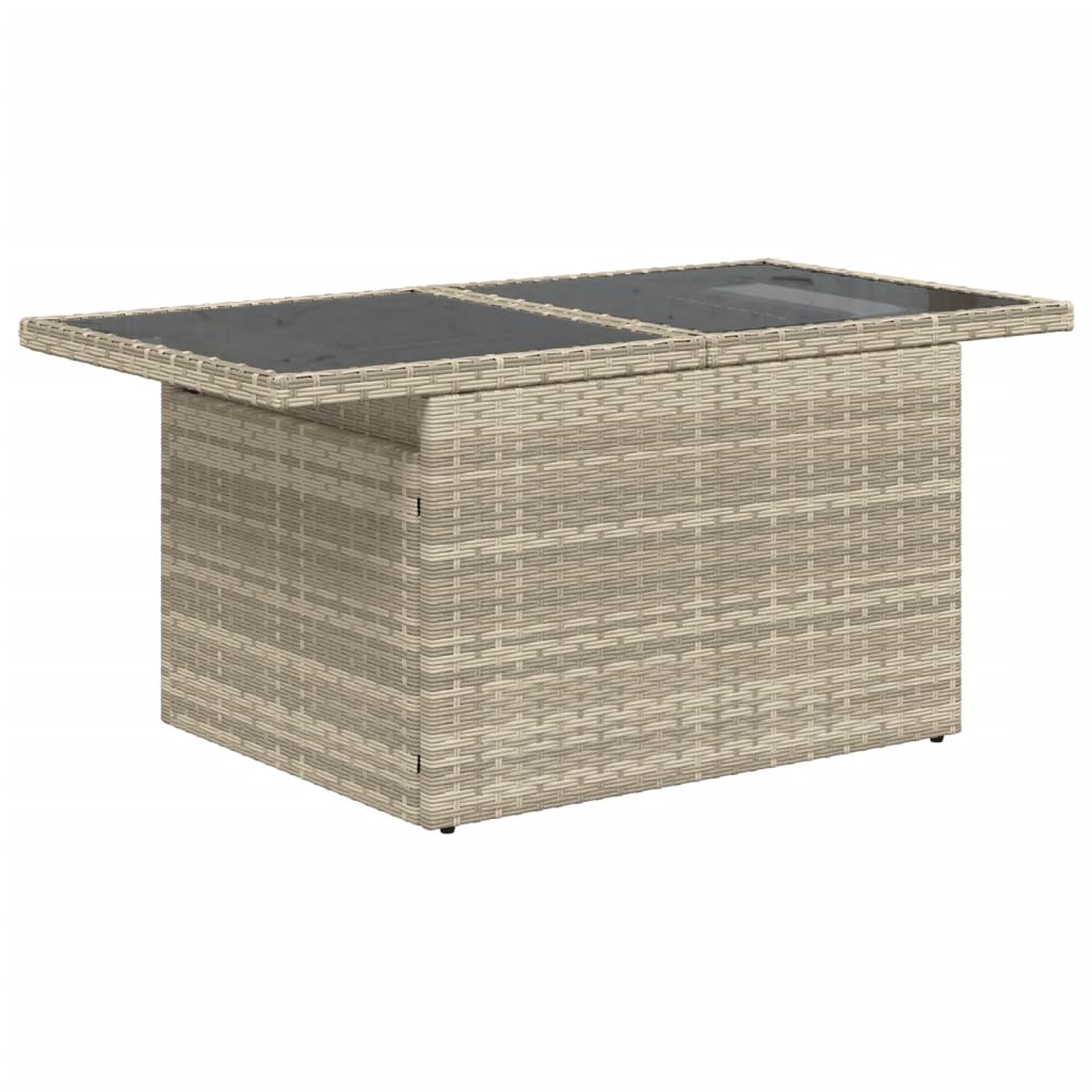 Tuintafel met glazen blad 100x55x73 cm poly rattan lichtgrijs