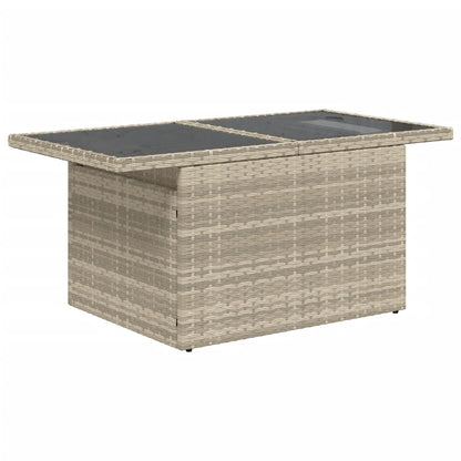 Tuintafel met glazen blad 100x55x73 cm poly rattan lichtgrijs