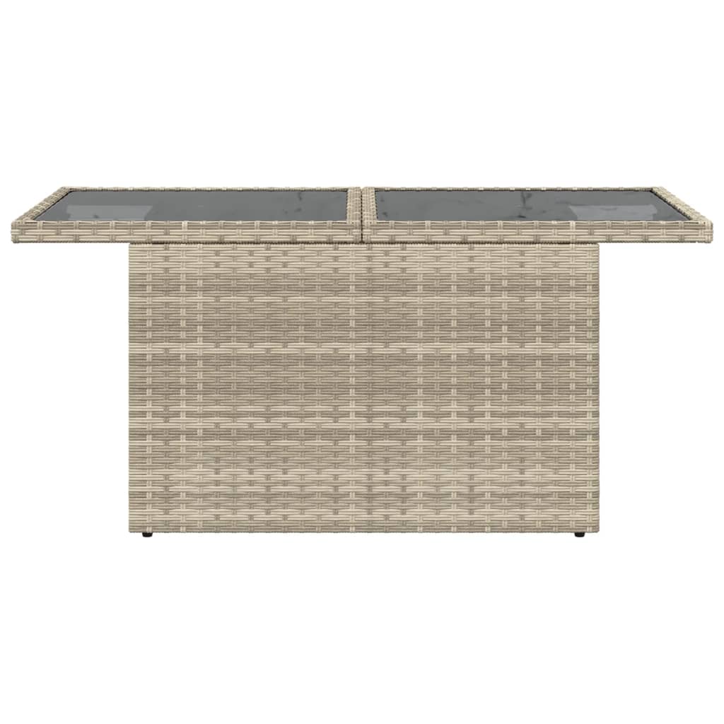 Tuintafel met glazen blad 100x55x73 cm poly rattan lichtgrijs